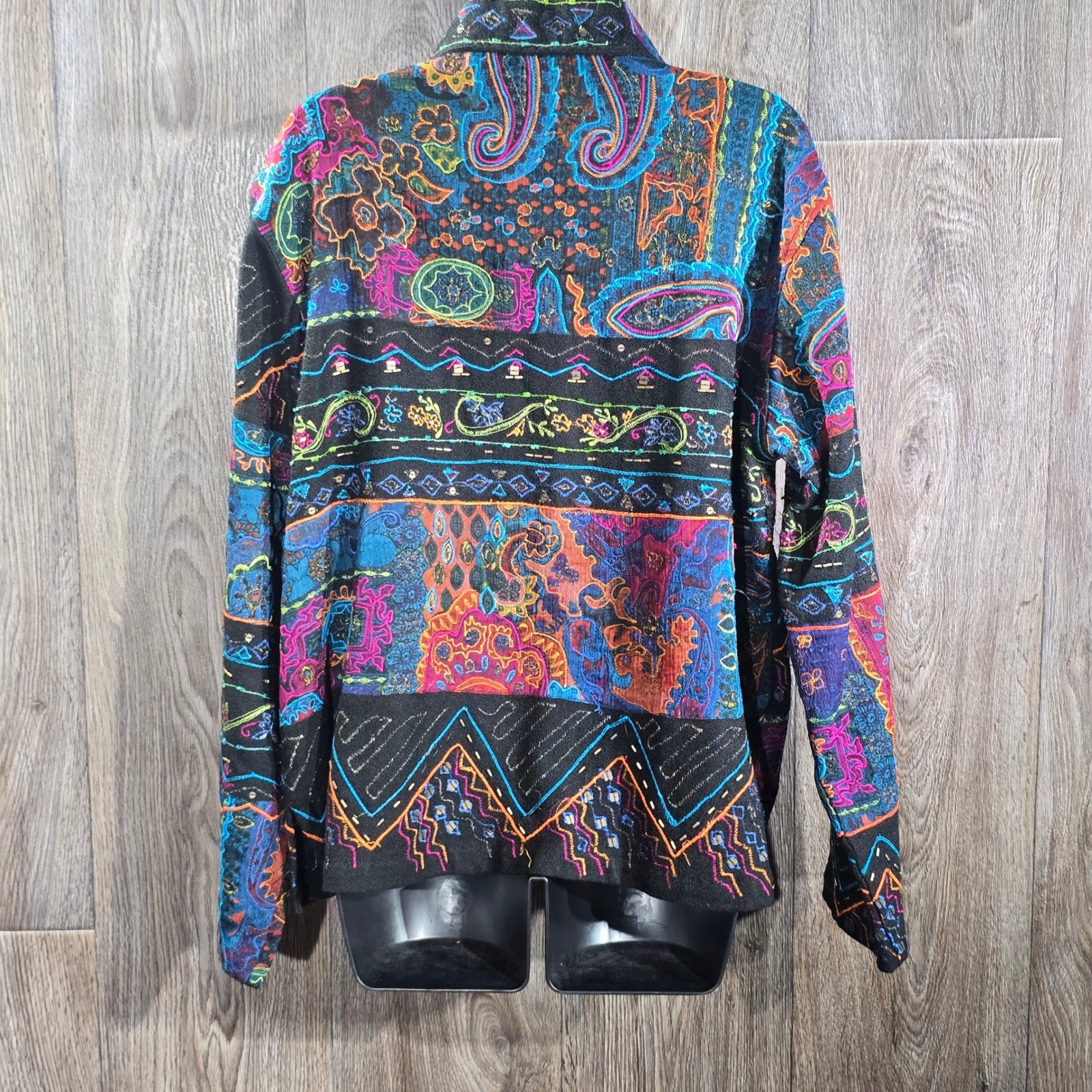 Chico's Colorful Patchwork Embellished Blazer Art to Wear Chico's Size2 US Large