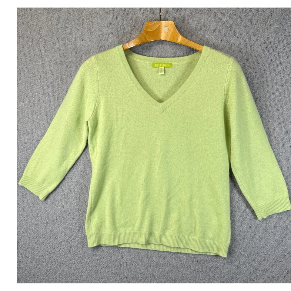 Suéter Sigrid Olsen Mujer Cachemira Cuello en V Manga 3/4 Verde Talla M Vacaciones Usado en Excelente Condición Foto 2 de 4