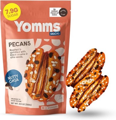 Nutty Chia Glazed Whole Pecan Halves, 3.5 oz, Gluten-Free & Non-GMO Healthy