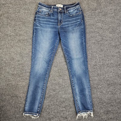 Buckle BKE Stella Skinny Jeans Women's 29 Mid Rise Slim Fit Raw Hem Dark Wash