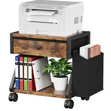 Under Desk Printer Stand, 2-Tier Industrial Mobile Printer Table with Storage...
