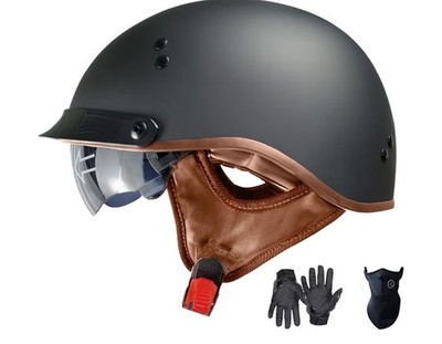 DOT Approved Half Helmet W Retractable Inner Shade Quick Release Buckle Black M