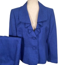 Le Suit Skirt Set Womens 12P Cobalt Blue Ruffle Shimmer Party Formal 2pc