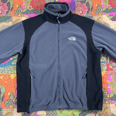 #ad #ad North Face Jacket Mens Medium Black Gray Fleece Full Zip Up Sweater Two Toned $18.00