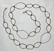 vtg Two Tone Silvertone Gold Tone Open Oval Chain Belt 39"