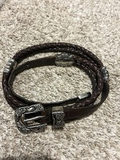 Vintage Double Braided Leather Belt Brown Silver Hardware Western L/XL