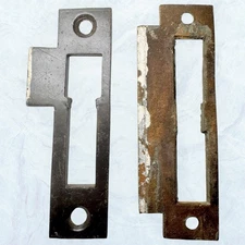 Lot Of 2 Antique Cast Brass Door Strike Plate Mortise Keeper Striker 3 5/8”