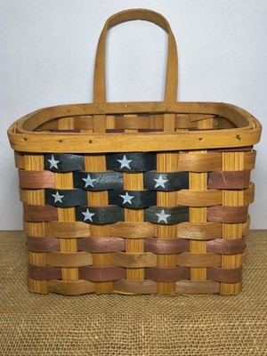 Stars & Stripes American Flag Basket W Handle Americana Home Decor Table Or Wall