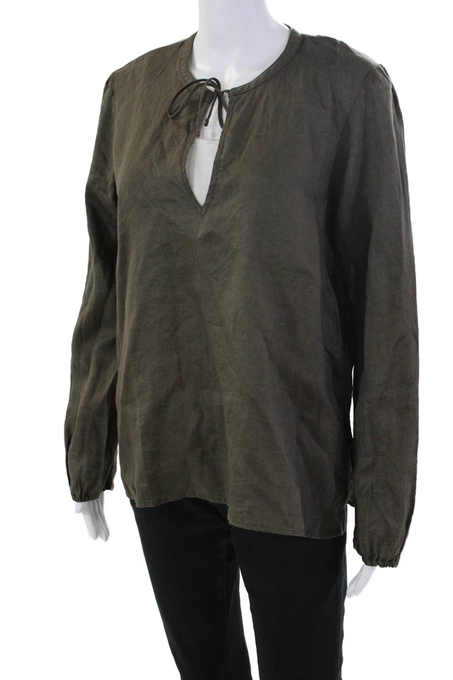 Blusa de lino verde con dobladillo abertura manga larga James Perse estándar para mujer talla 3 Foto 2 de 4