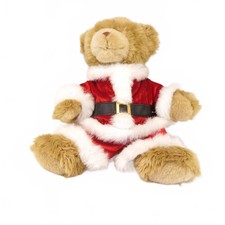 Vintage Tan Plush Stuffed Bear in Red Santa Suit 15" Tall