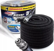 100ft Pocket Hose Silver Bullet Lightweight No Kink Expandable Garden Hose Used