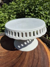 Small Footed Cup Cake Dish Wedding Lace Design Porcelain 6" across