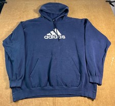 Vintage 90s Adidas Three Stripes Sportswear Navy Hoodie Large