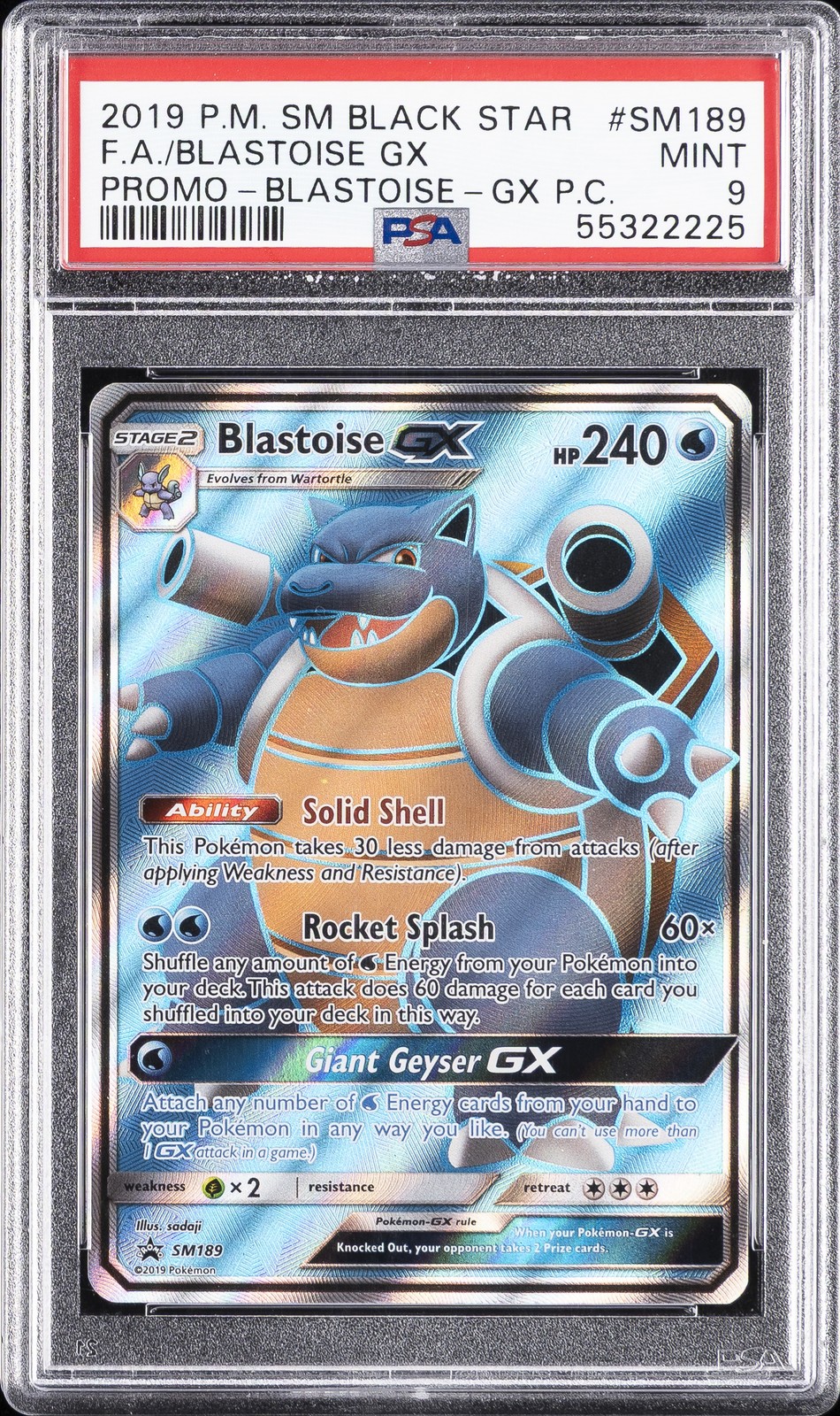 2019 POKEMON SM BLACK STAR PROMO #SM189 FULL ART/BLASTOISE GX PSA 9