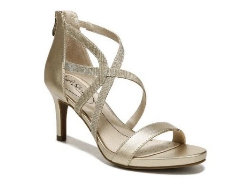 LifeStride Masquerade Women’s Gold Shimmer Strappy Heels Sz 10 NIB