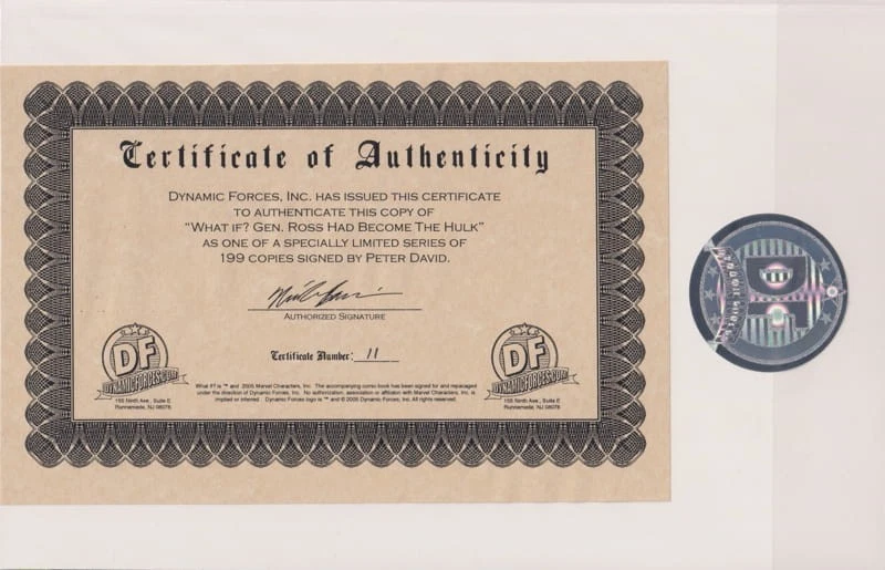WHAT IF GENERAL ROSS HULK #1 DF DYNAMIC FORCES SIGNED PETER DAVID DF COA MARVEL - Image 2 of 2