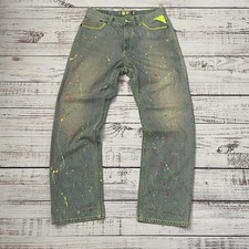 Vintage Y2K Coogi Paint Splatter Denim Jeans Men's Size 34 Baggy Wide Leg Jnco