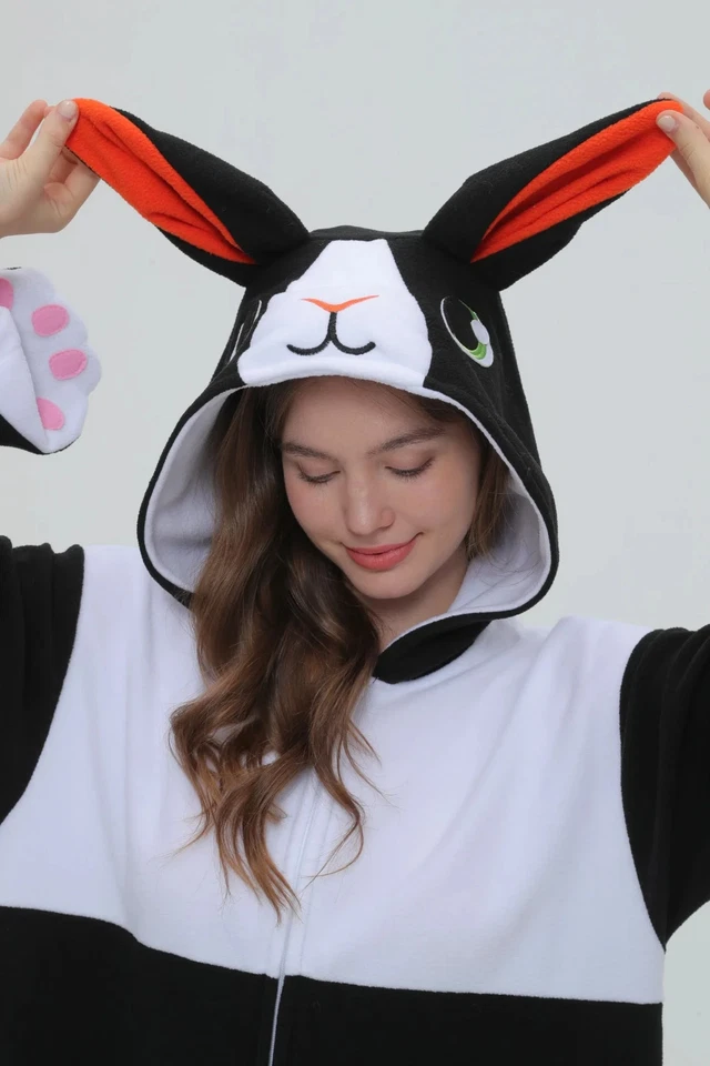 Pijama Kigurumi Adulto Nederland Rabbit Onesi3 Disfraz, Negro/Blanco, S Foto 3 de 4