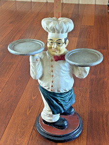 Vtg Look Italian Chef Statue 25" TALL with 2 Platters Kitchen or Restaurant