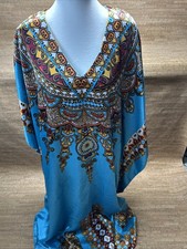 Ashro Womens Kaftan One Size Multicolor Floral Satin Mumu Pullover Light Weight