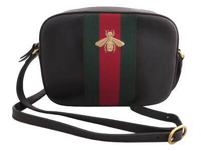 Auth GUCCI Web Bee Crossbody Shoulder Bag Brown/Green/Red Leather - e55103j