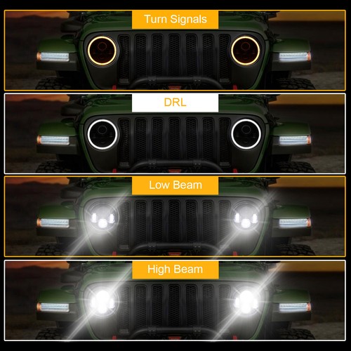 For Ford Mustang 1965-1973 Pair 7" INCH Round LED Headlights Hi/Lo Beam DRL Lamp - Picture 7 of 12