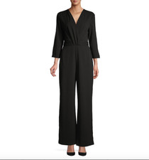 H Halston Women's V Neck Jumpsuit In Black Size M
