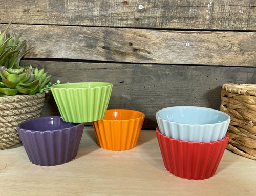 5 Ramekin Dishes Ceramic Fluted Baking Serving Dessert Bowls Serving Sauce Pot - Picture 2 of 11