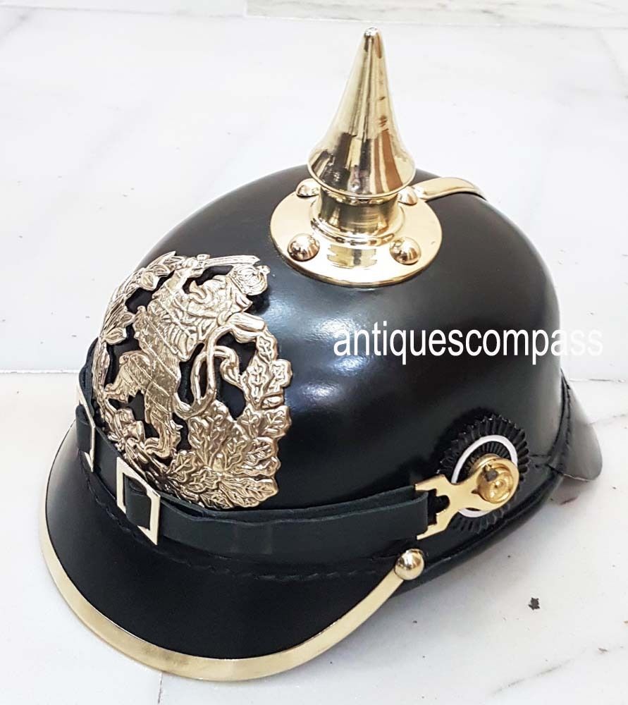 German Pickelhaube Hessen Helmet WW1 & WWI Black Leather Prussian