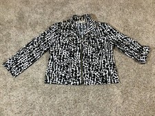 Women's Chico's Zenergy Jacket Black white Animal Print Zipper Draw string sz3