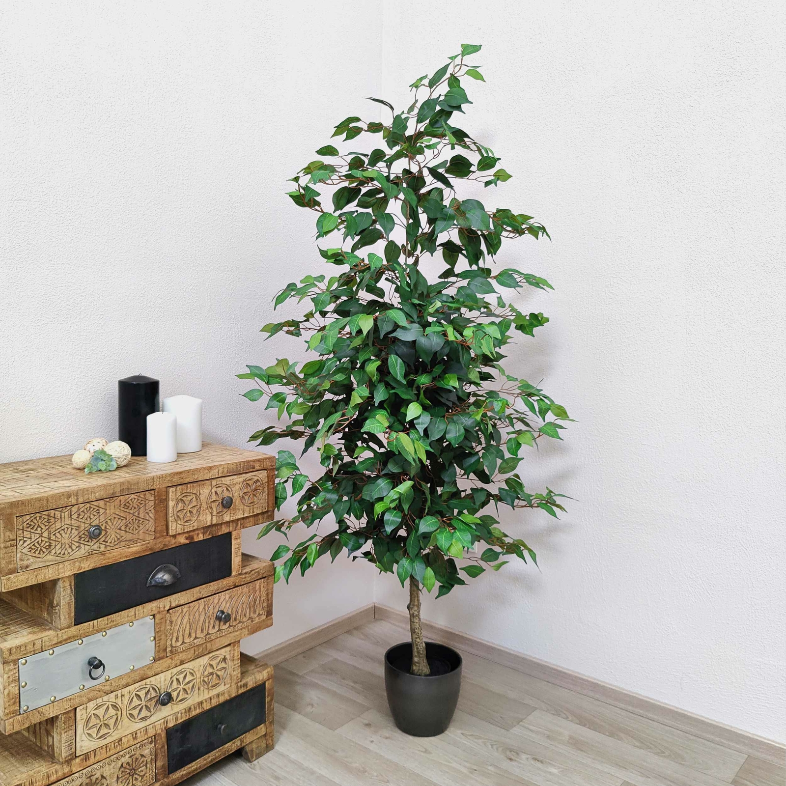 Kunstpflanze Ficus im Topf künstlicher Bonsai Baum groß Deko Kunstbaum