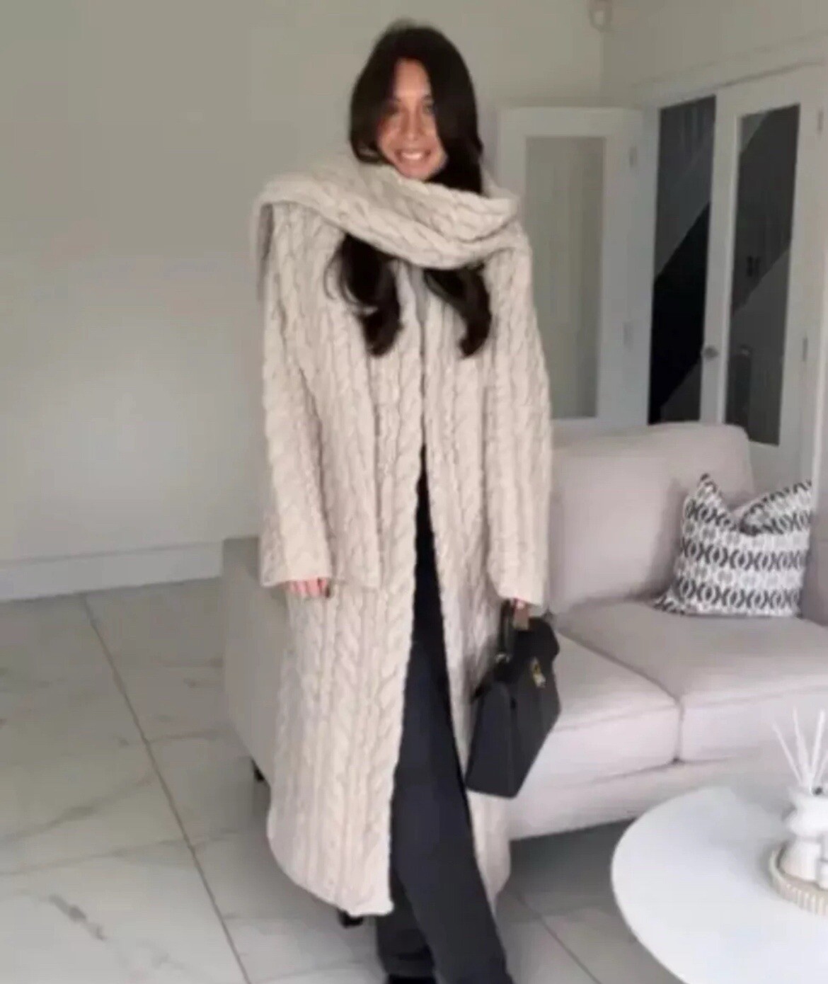 ALTRA CAPPOTTO ZARA CABLE KNIT 100% LANA ECRÙ NUOVO FW24 TAGLIA M (TAGLIA UNICA) REF. 2893 503