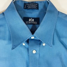 Stafford Mens Dress Shirt Micro Pinpoint button Front Blue 17 32-33