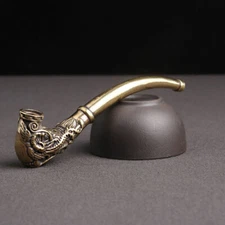 Brass Handmade Carving Dragon Phoenix Metal Smoking Pipe Chamber Tobacco Herb US