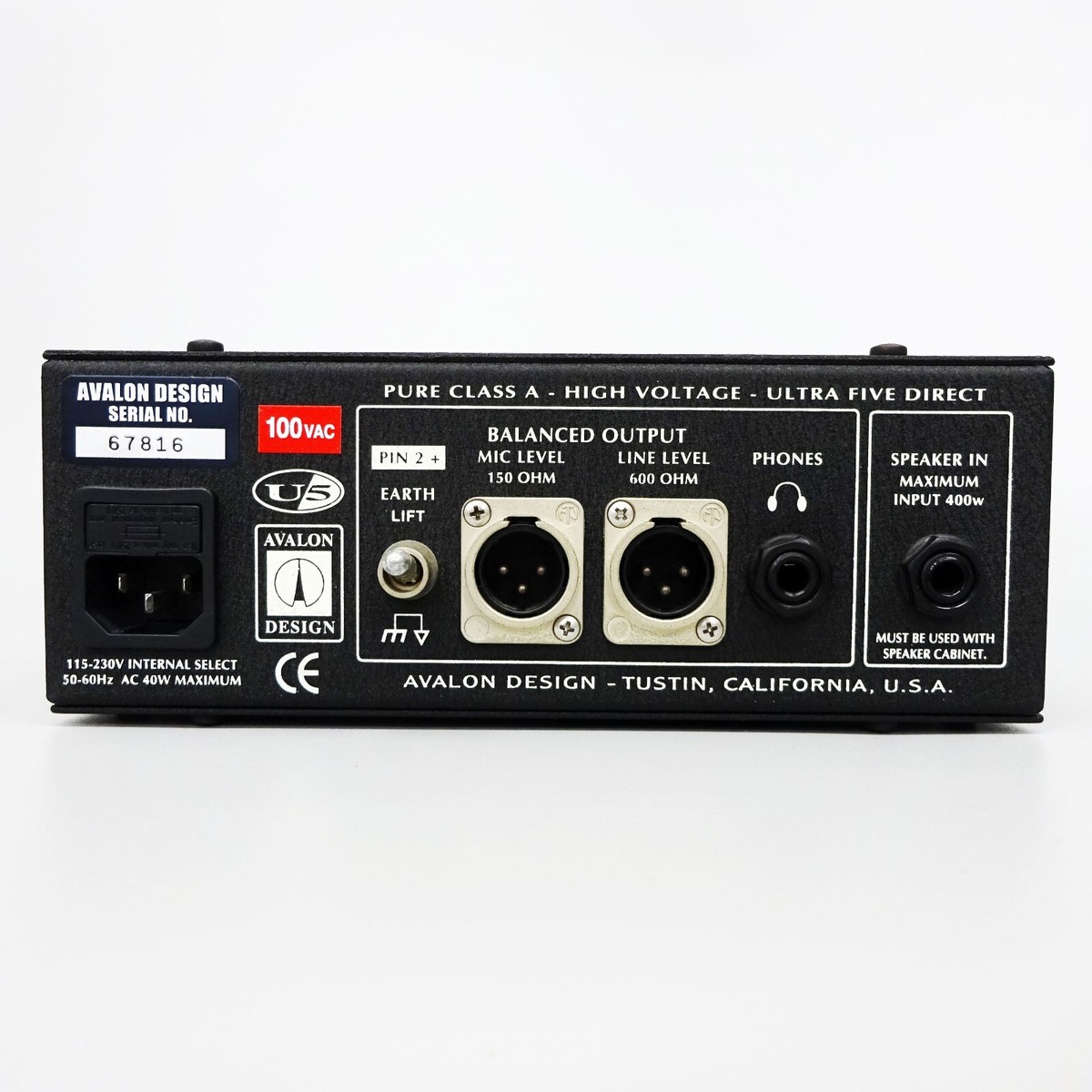 AVALON DESIGN U5 High Voltage DI Preamp Direct Box Silver