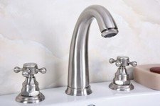 Brushed Nickel 3 Holes Mount Widespread Bathroom Basin Sink Faucet Tub Mixer Tap