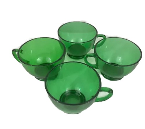 Anchor Hocking Vintage Emerald Green glasses Tea Cup Small Mug Set Of 4