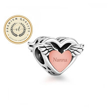 Nanna Wings Heart Charm For Bracelet, Angel Wings Heart Charm