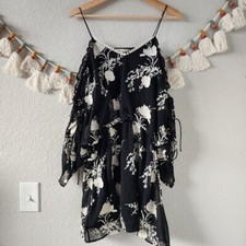 Alice + Olivia Holden Cold Shoulder Embroidered Floral Chiffon Mini Dress Boho M