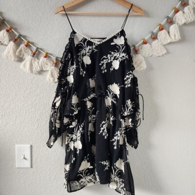 Alice + Olivia Holden Cold Shoulder Embroidered Floral Chiffon Mini Dress Boho M