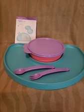 Vintage Tupperware Kids Meal Tray Set. Tray /Bowl  Seal / Fork  Spoon RARE