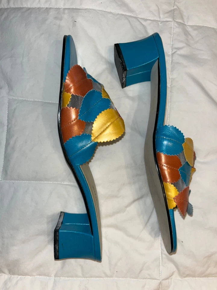 AUDITIONS SLIP ON SHOES SANDALS AQUA GOLD RUST LEATHER SIZE 8M - Image 3 of 4