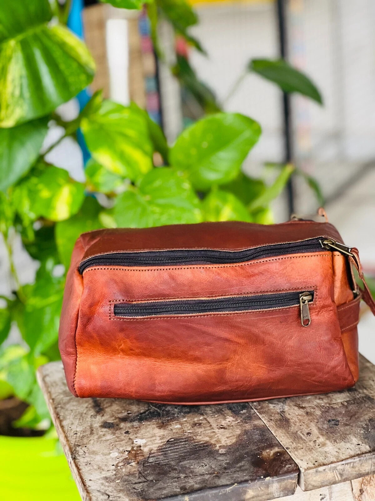 Vintage Genuine Goat Leather Travel Dopp Kit Toiletry Bag for Men & Women