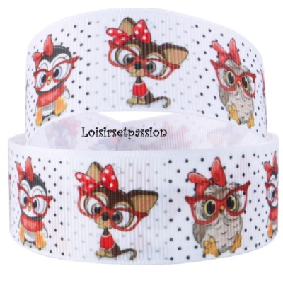 GALLONENBAND GROBKÖRNIG, HUND PINGUIN EULE, Brille ** 25 mm ** Meterware