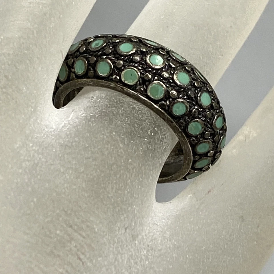 Anillo de bisutería marca afortunada diseñador turquesa esmalte banda ancha boho 7,25 Foto 2 de 4
