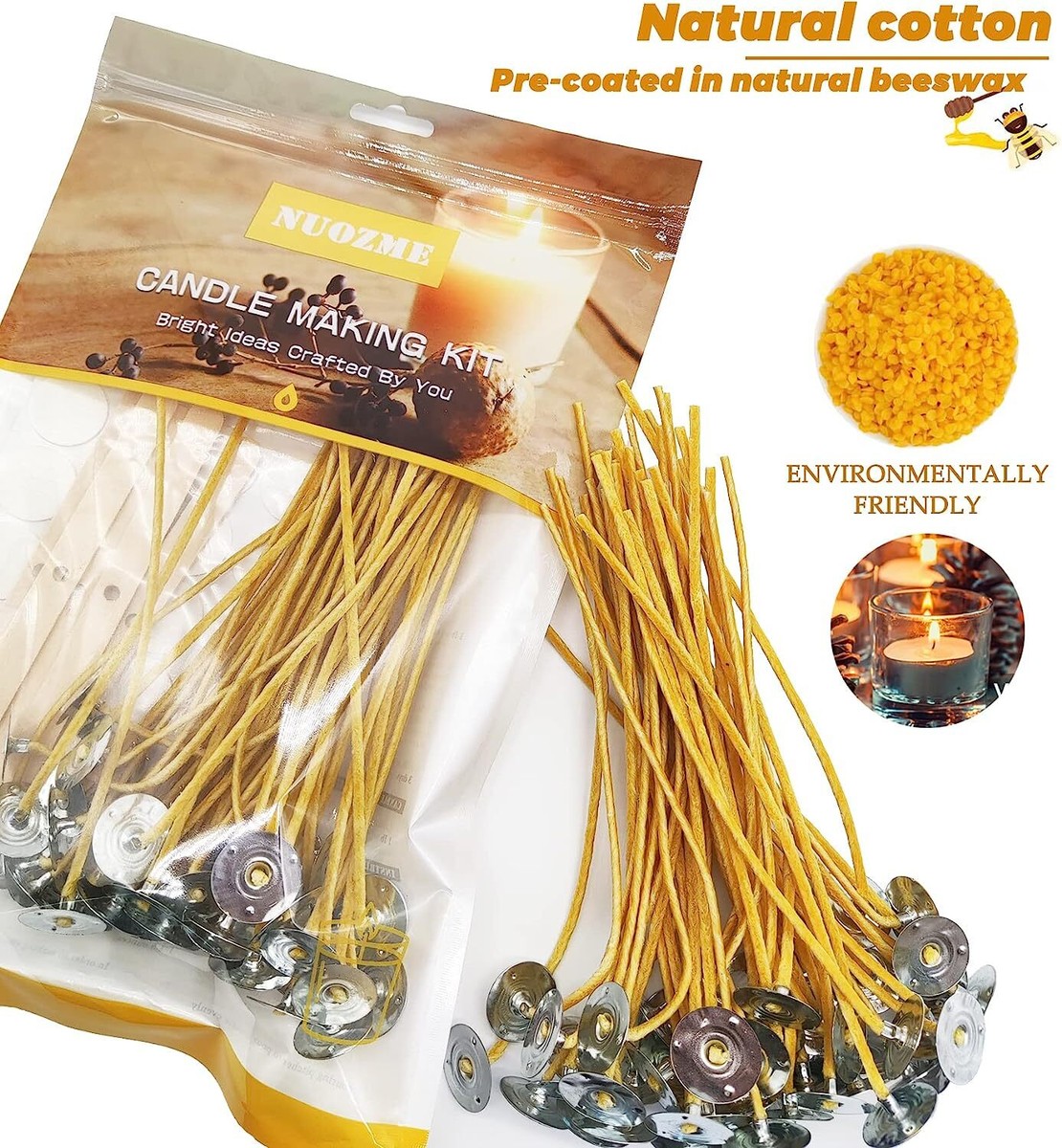 Nuozme Candle Wick Kit - 60 Pre-Waxed Cotton Wicks (4", 6", 8") With Tools For DIY Candle Making - View #9