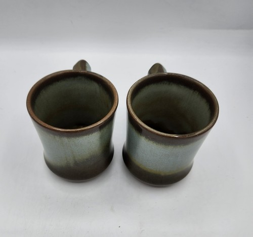 Frankoma Pottery Pair Of Two Vintage C5 Prairie Green Coffee Mugs Cups - Picture 2 of 7