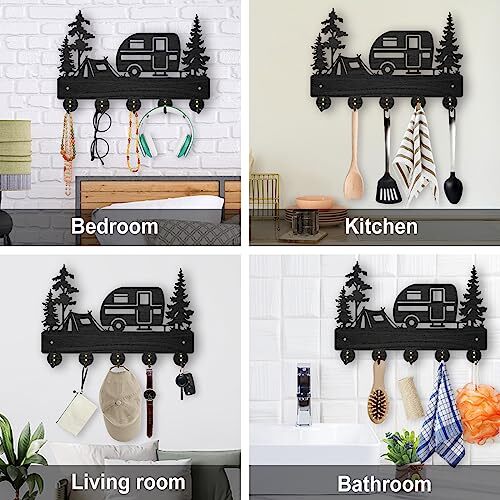 Camper Wall Mount Coat Rack Wooden Key Holder for Wall 11.8×8inch Camping - Bild 6 von 6