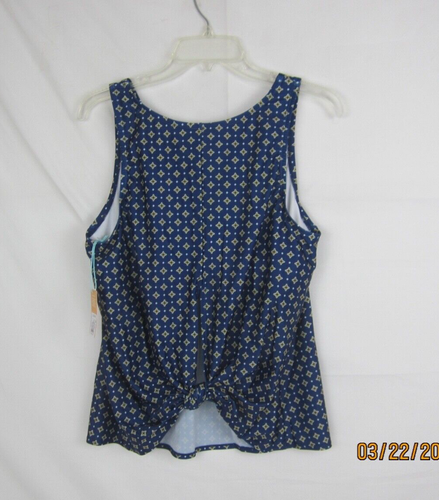 Kona Sol Women's Tile Print Tie Back Tankini Blue L - Picture 2 of 14