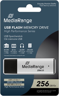 Mediarange USB Stick 256GB Speicherstick High Performance silber USB 3.2 Gen 1